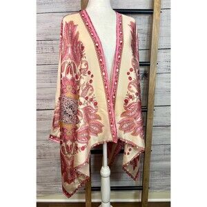 Entro Pink Paisley Kimono Wrap One Size Boho Floral Open Front One Size